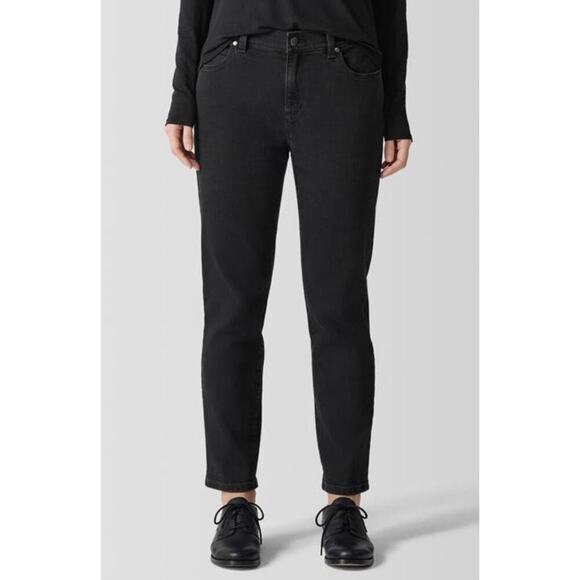 Eileen Fisher High-Waisted Slim Fit Black Jeans Tapered Leg Black Size S NWT - Picture 3 of 10